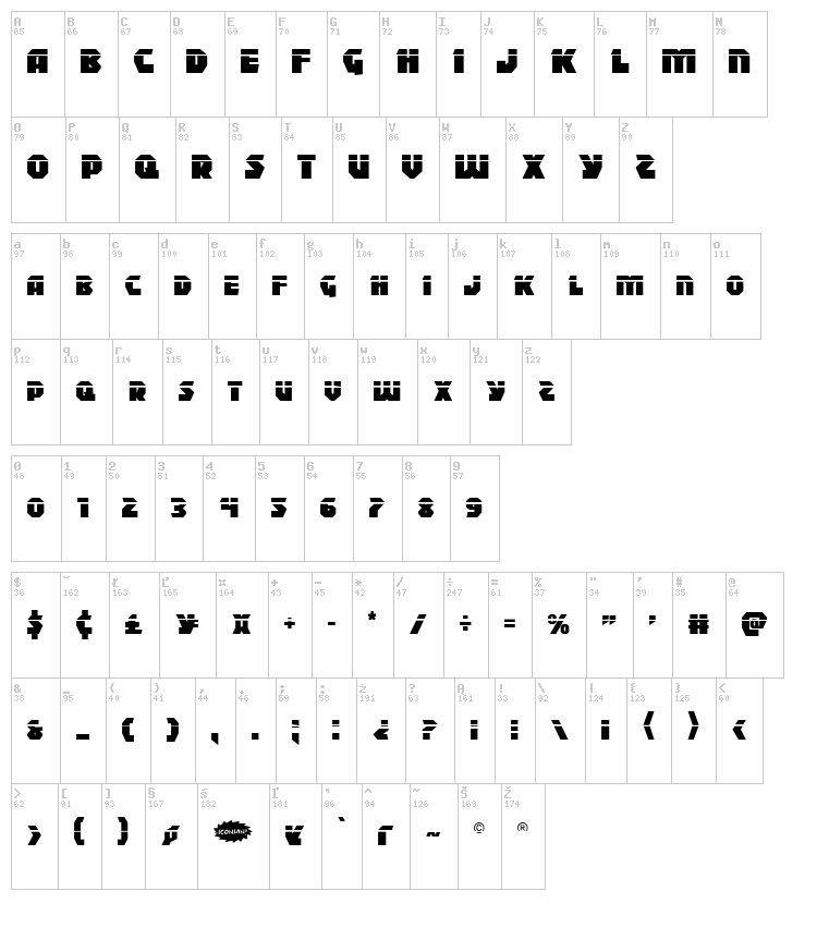 Blitzstrike font map