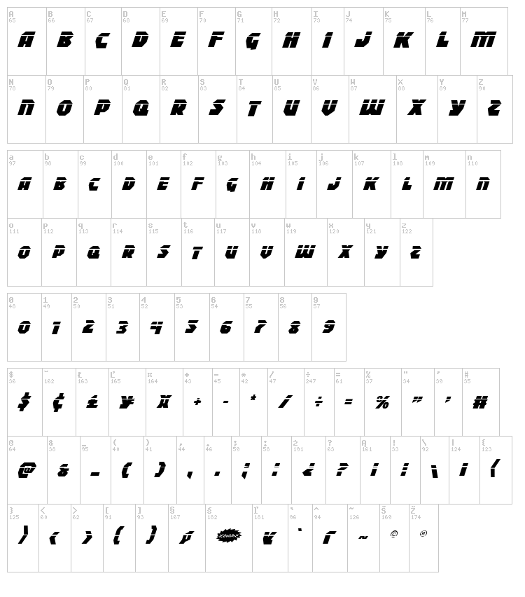Blitzstrike font map