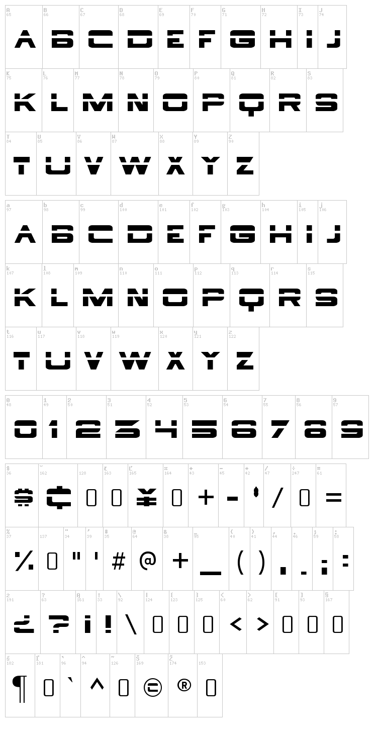 Borg 9 font map