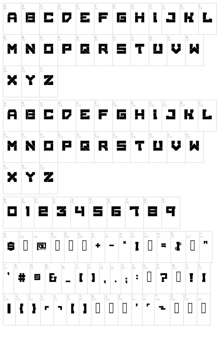 Broken Machine font map
