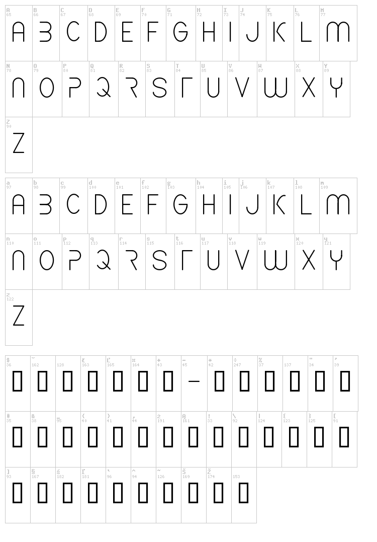 CF Spaceship font map