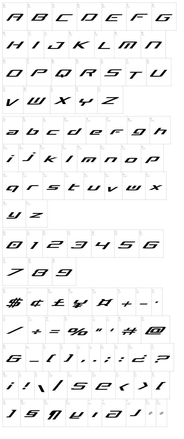 Concielian Break font map
