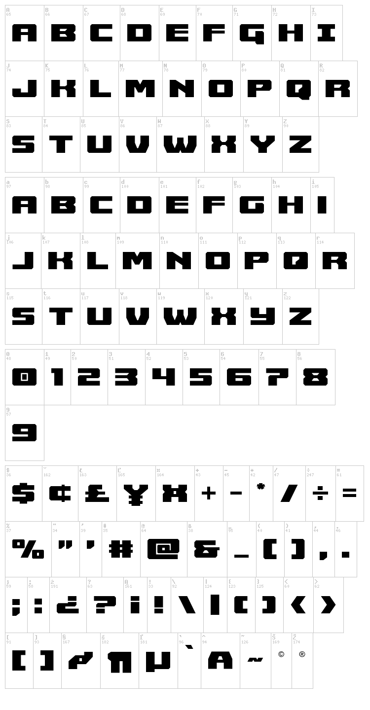 Cruiser Fortress font map