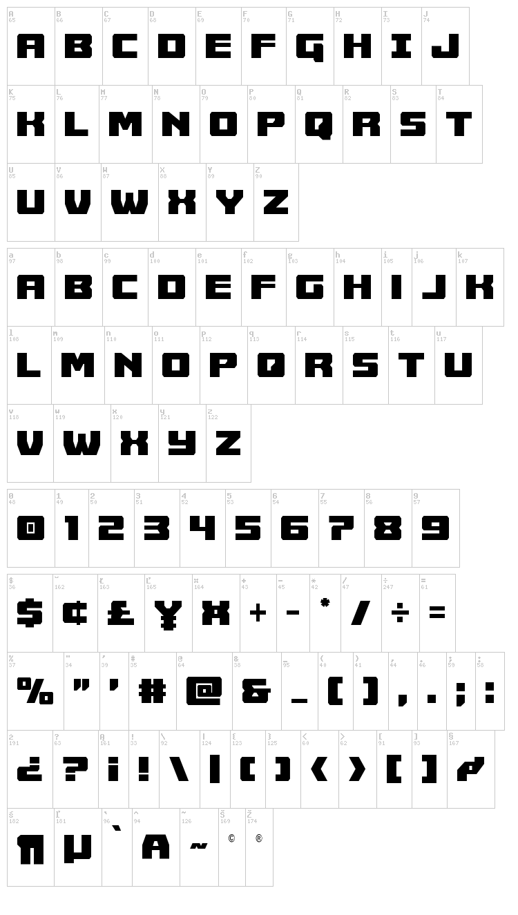 Cruiser Fortress font map