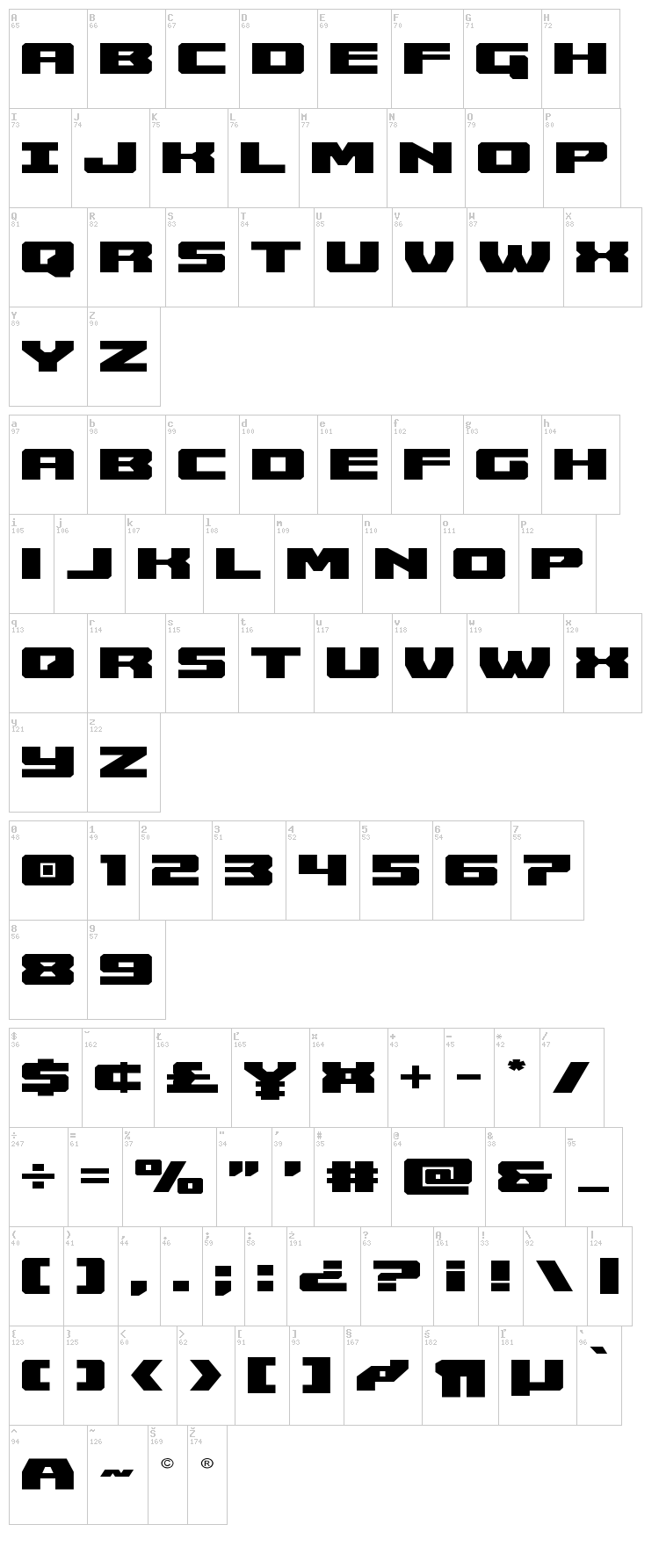 Cruiser Fortress font map