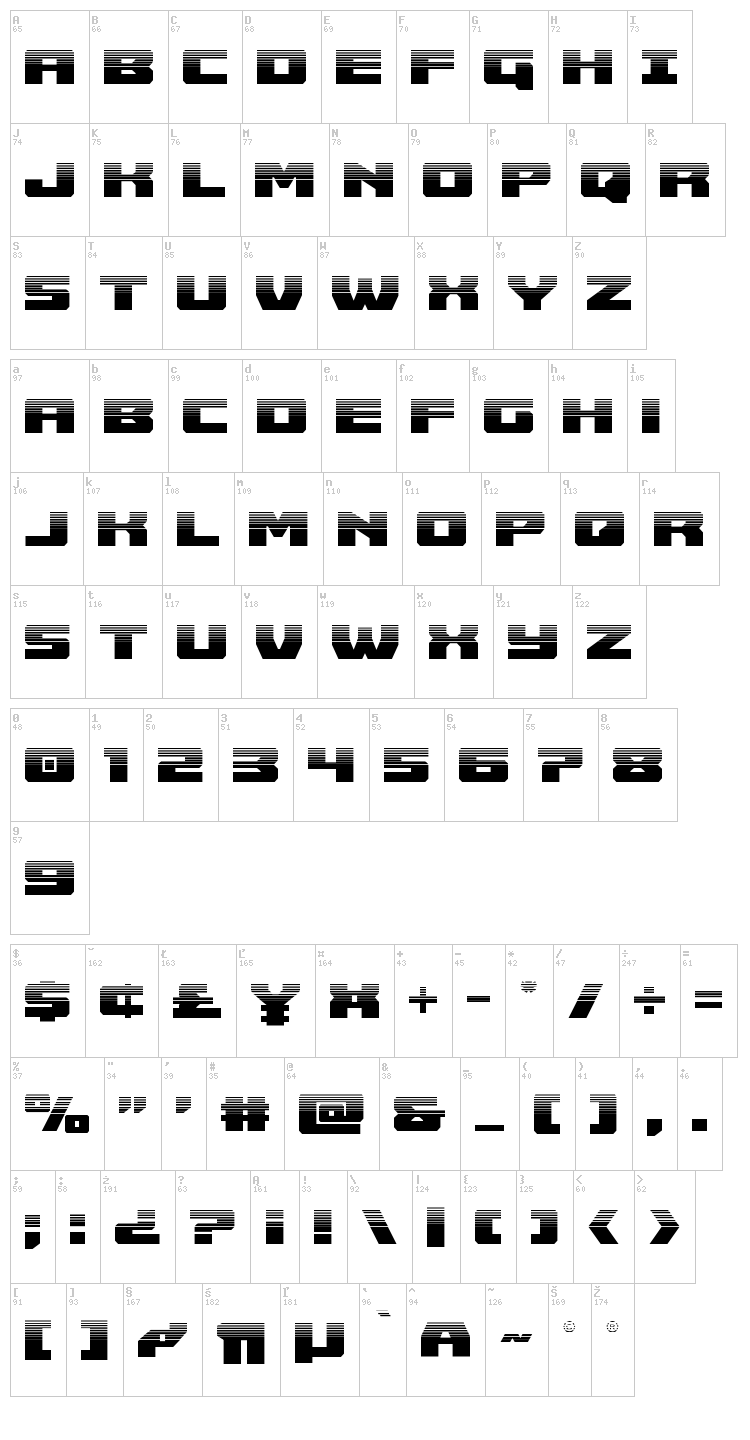 Cruiser Fortress font map