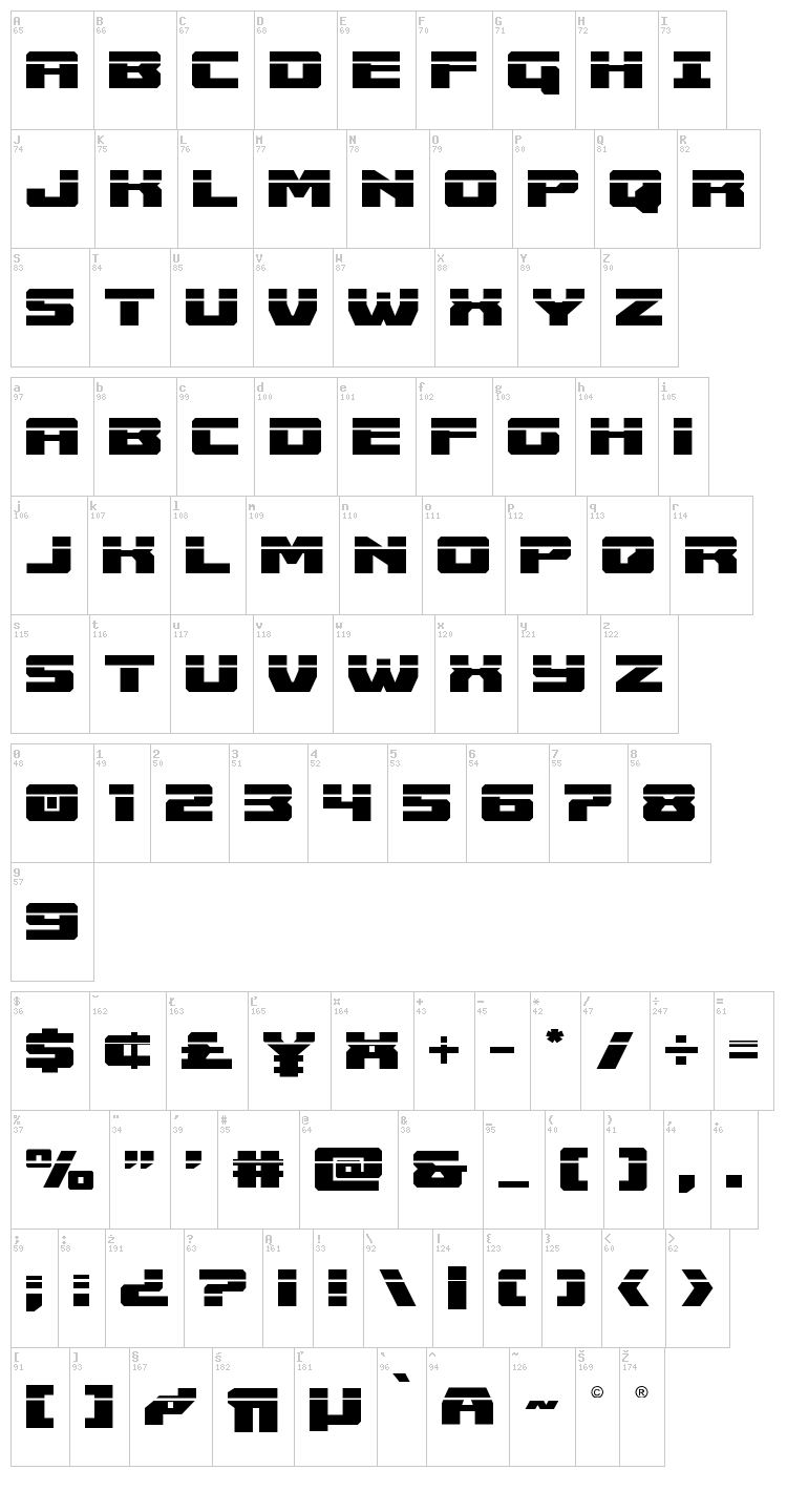 Cruiser Fortress font map