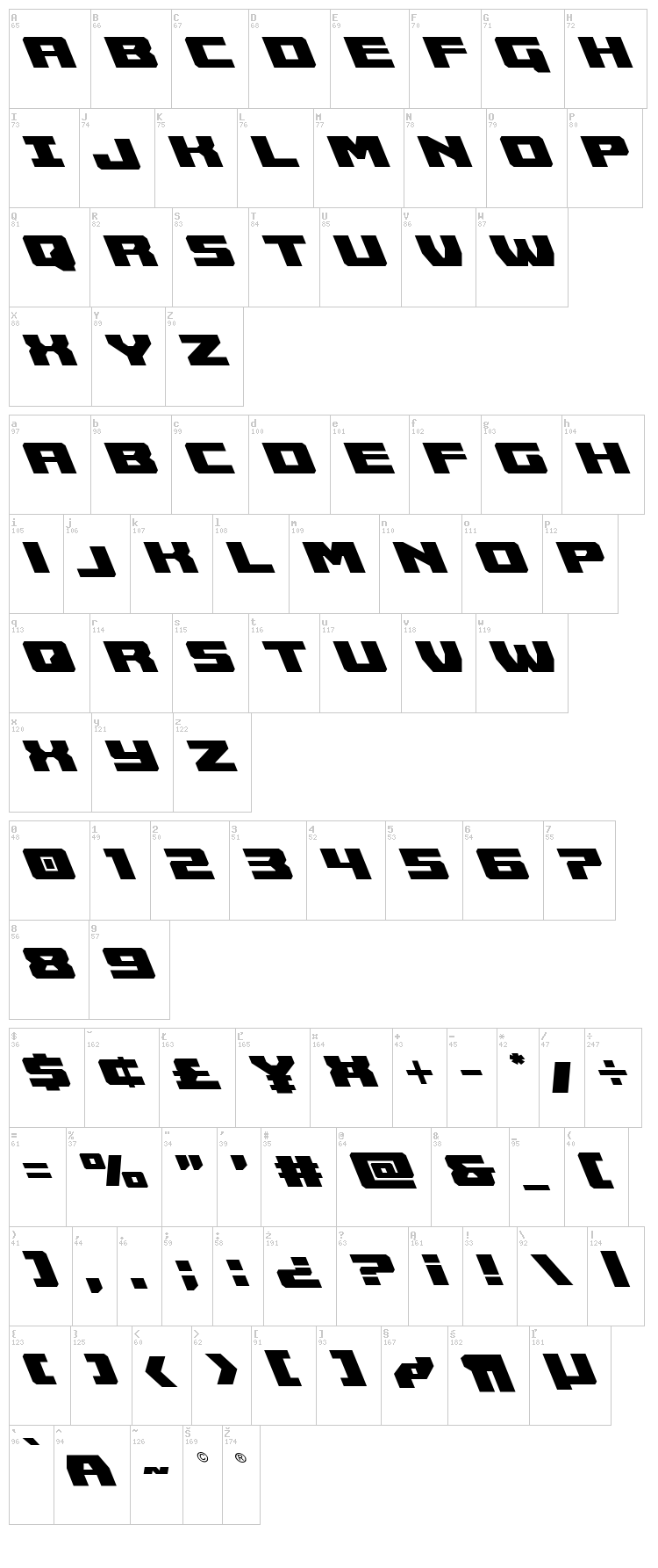 Cruiser Fortress font map