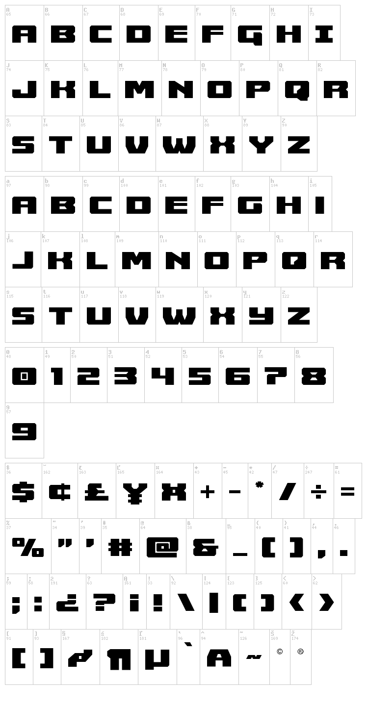 Cruiser Fortress font map
