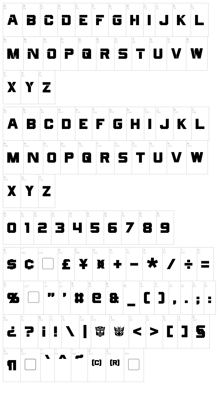 Cyberfall font map