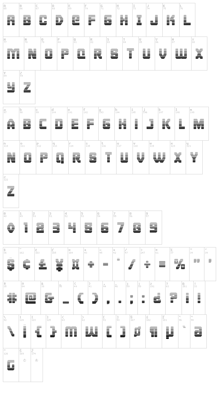 Cyborg Rooster font map