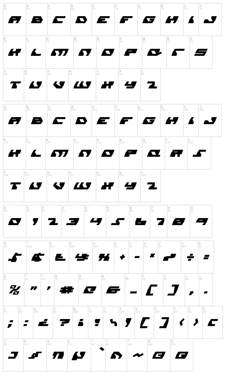 Daedalus font map