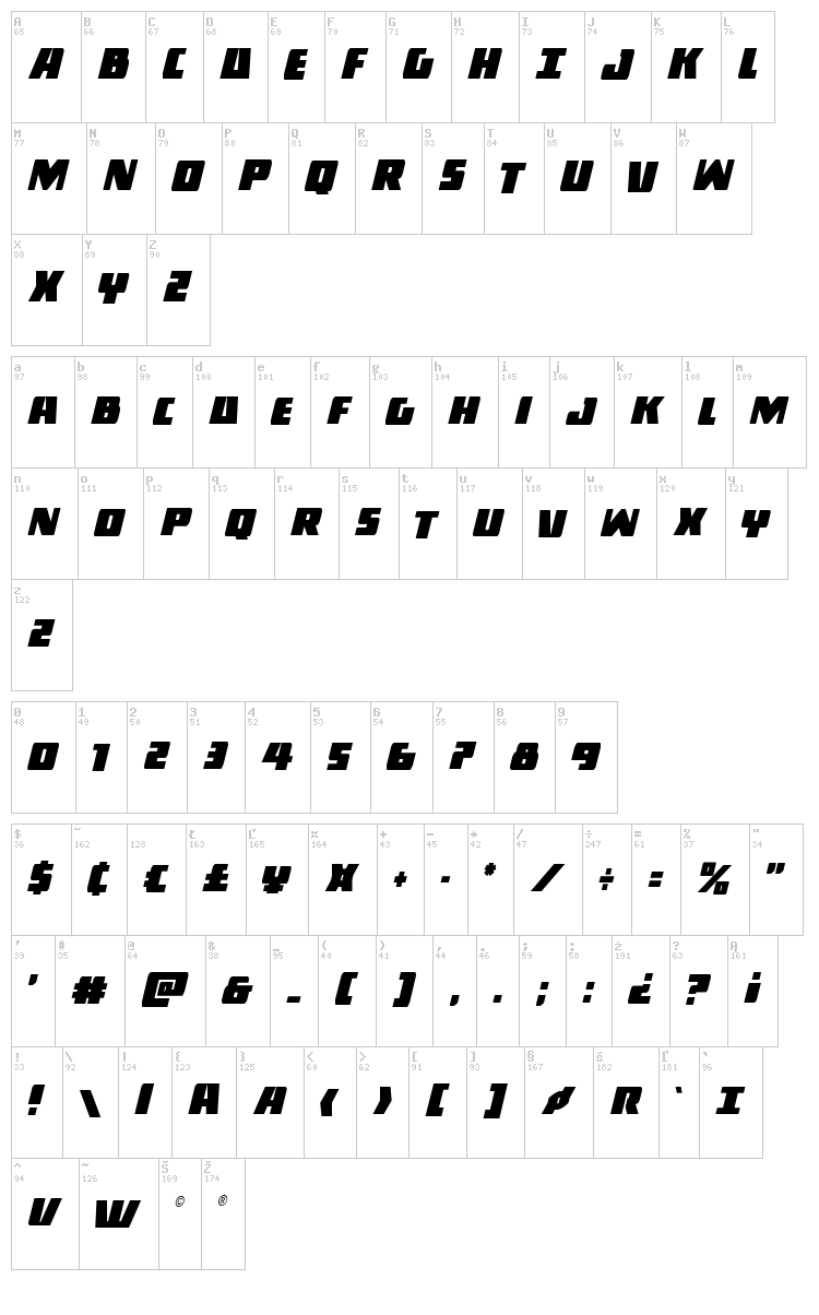 Dark Alliance font map