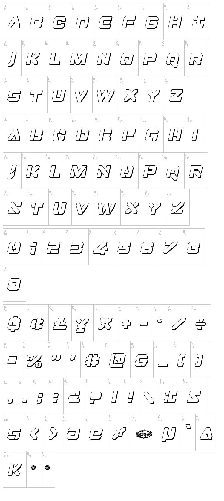 Domino Jack font map