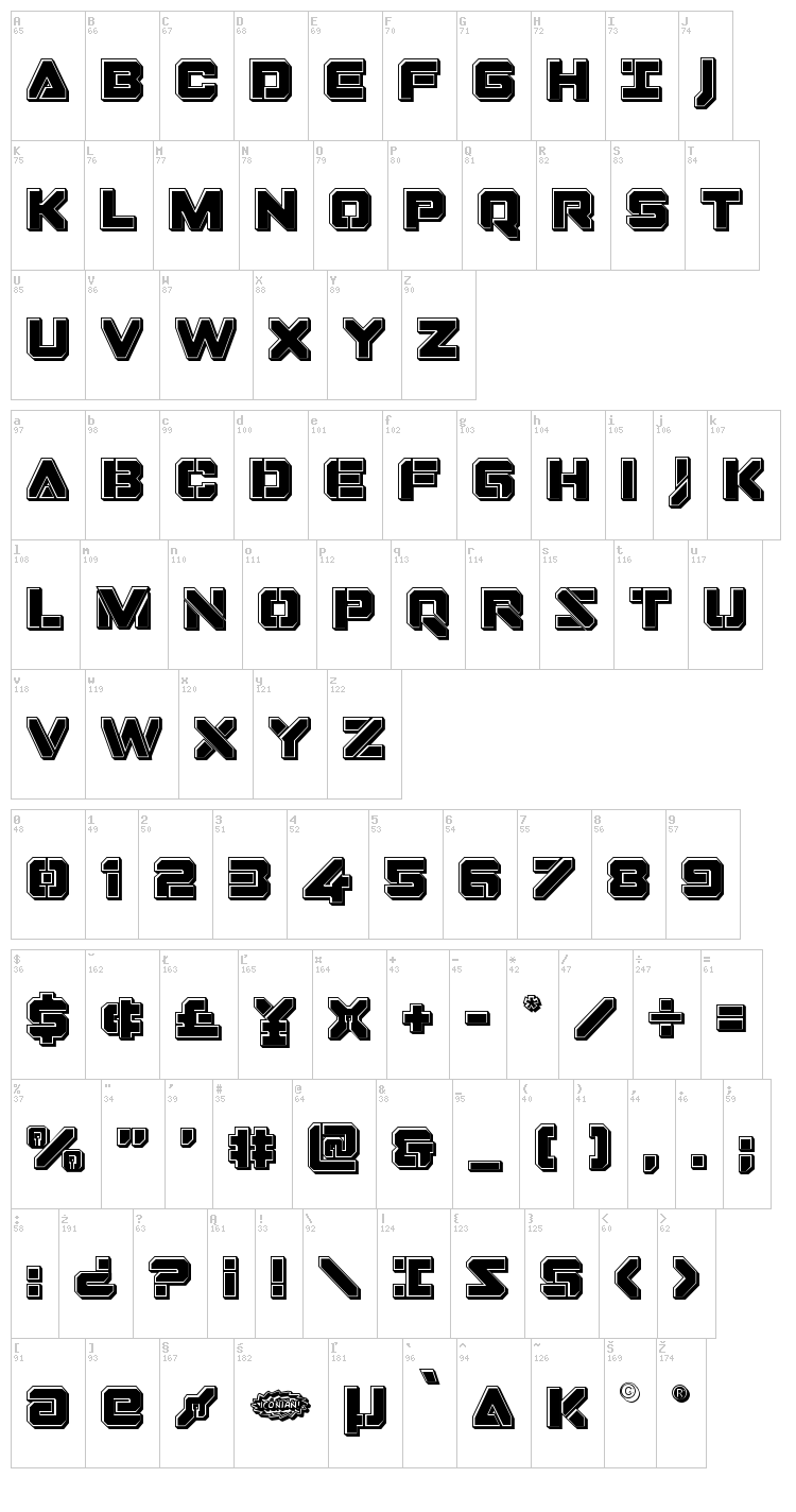 Domino Jack font map