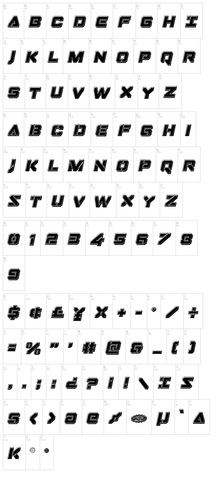 Domino Jack font map