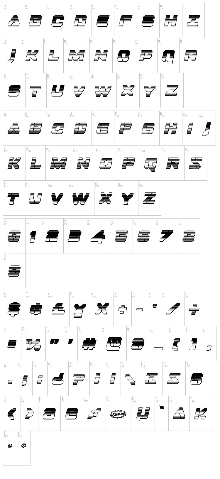 Domino Jack font map