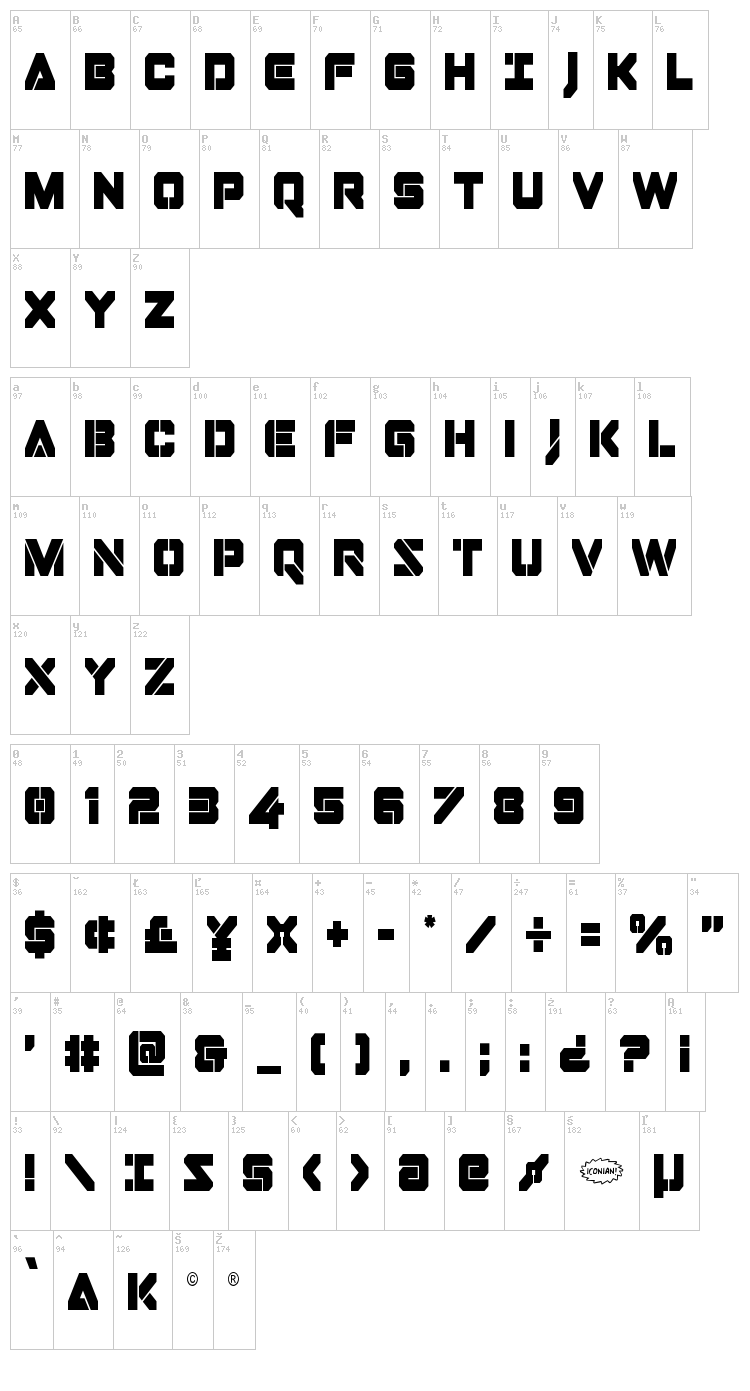 Domino Jack font map