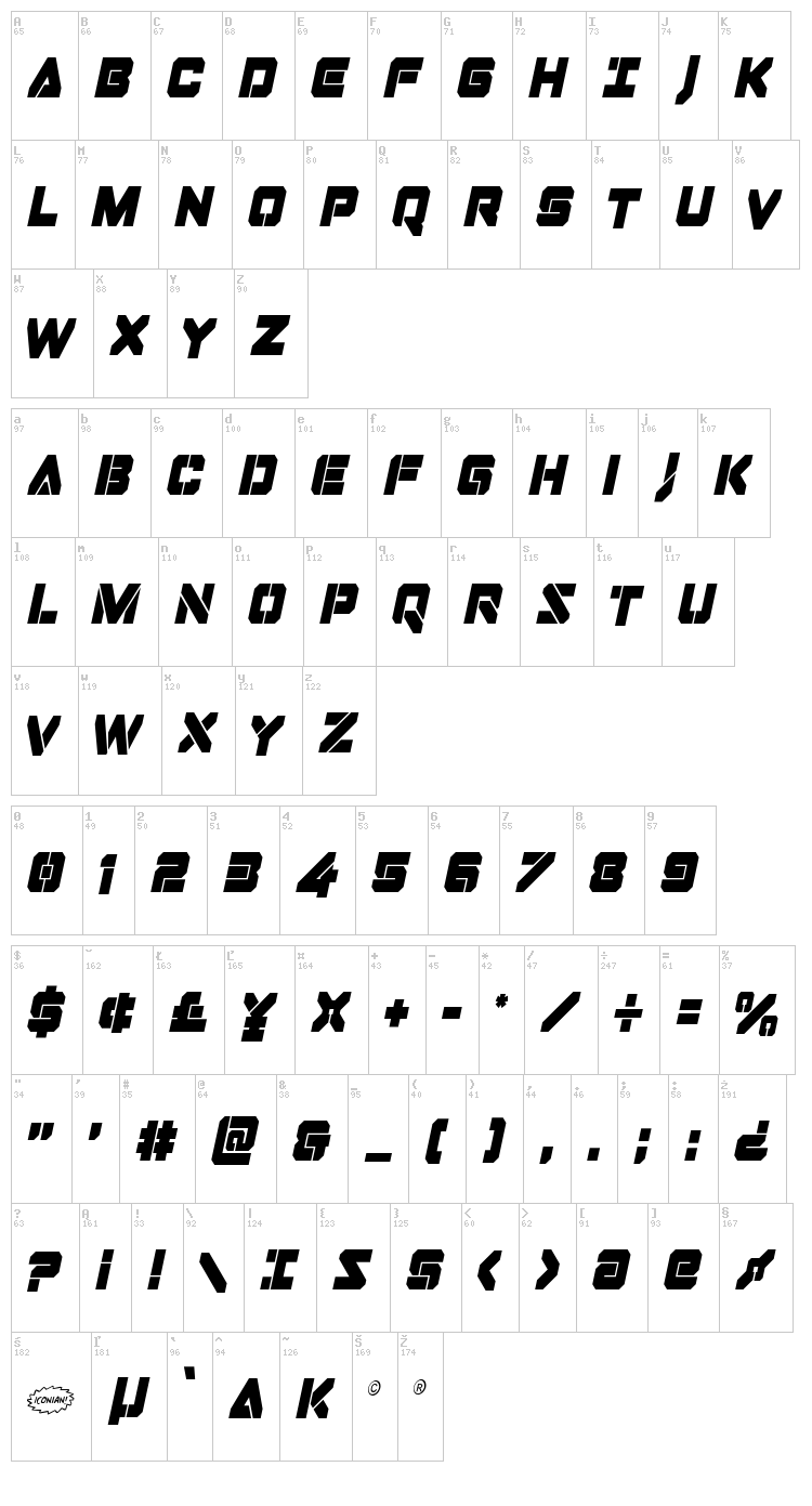 Domino Jack font map