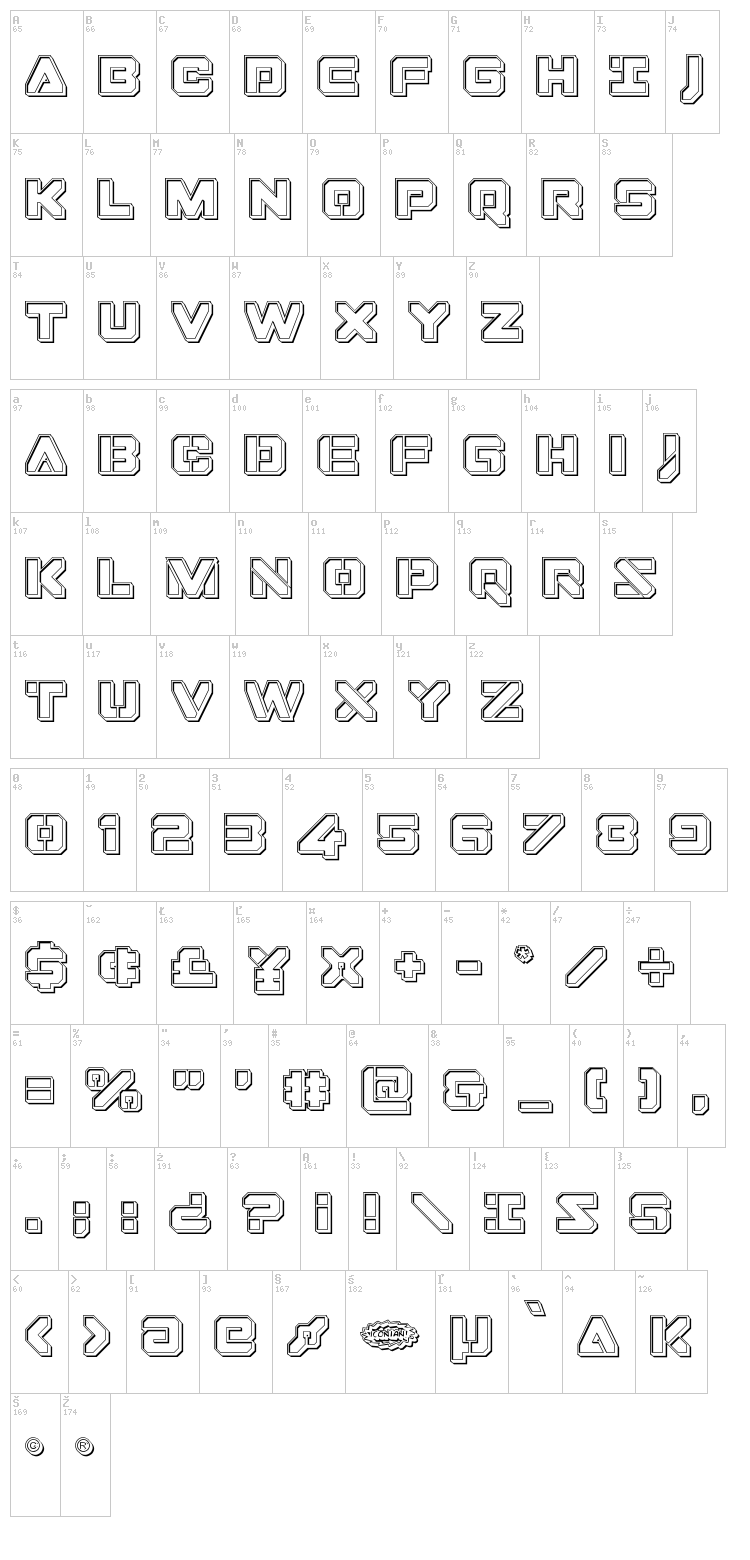 Domino Jack font map