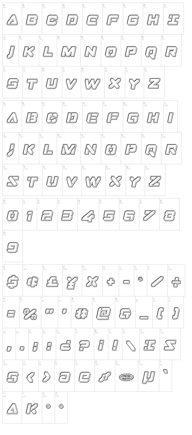 Domino Jack font map