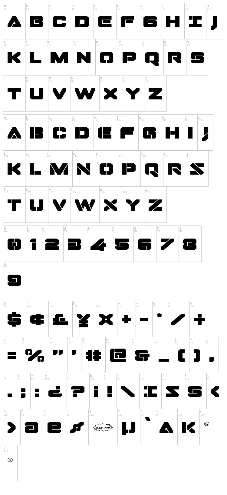Domino Jack font map
