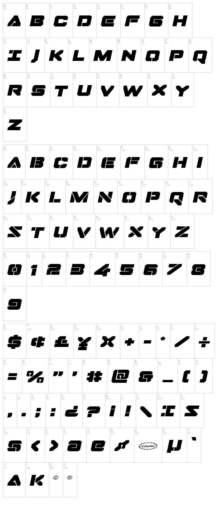 Domino Jack font map