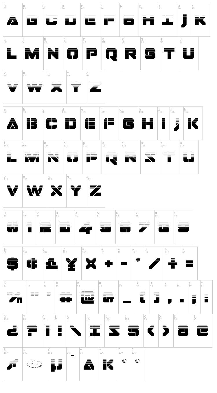 Domino Jack font map