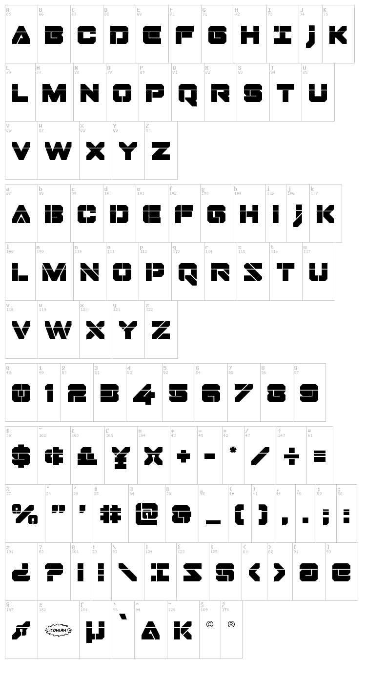 Domino Jack font map
