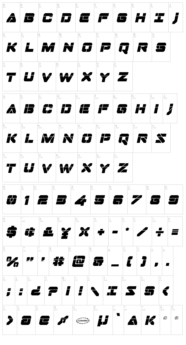 Domino Jack font map