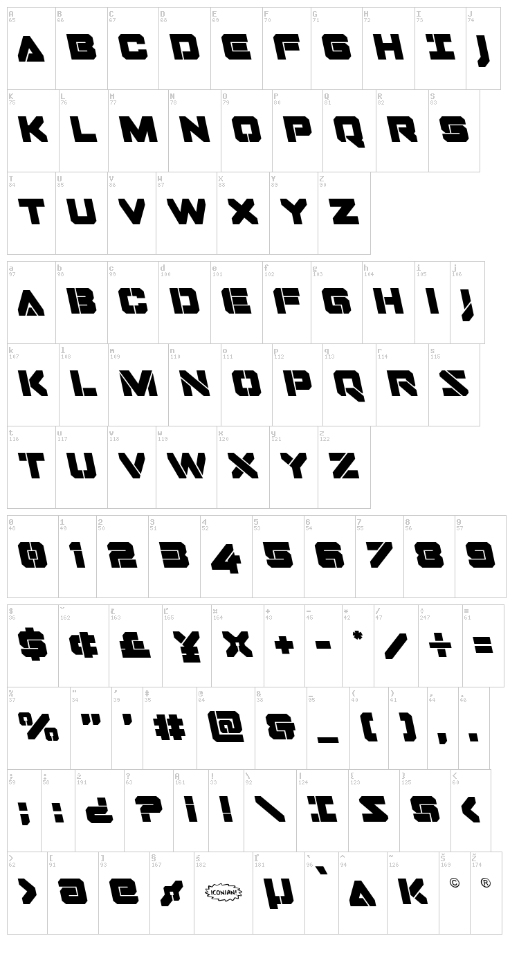 Domino Jack font map