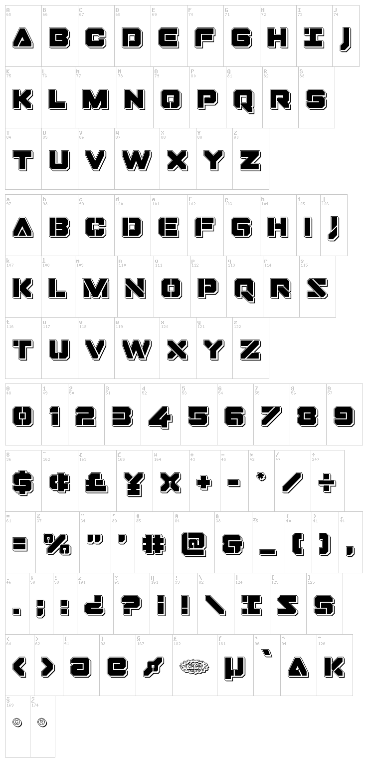 Domino Jack font map