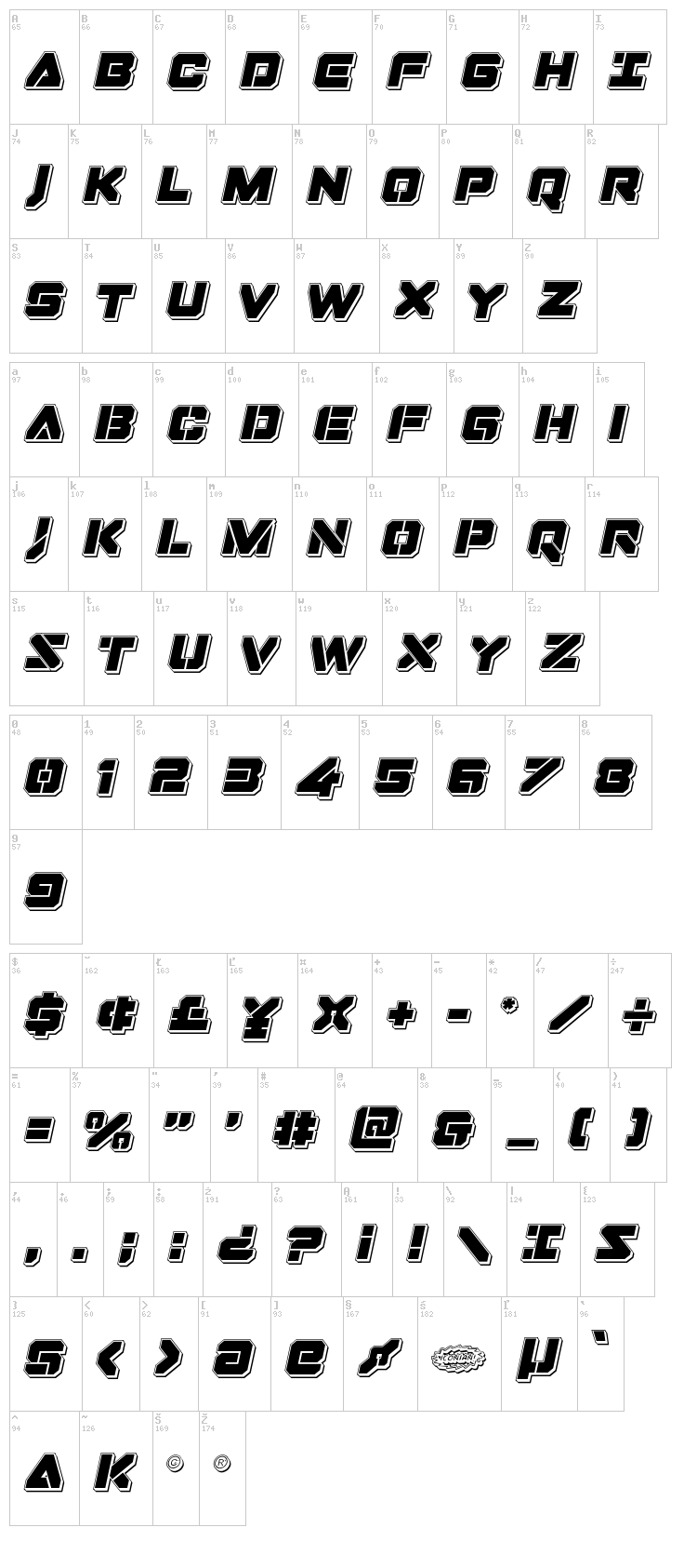 Domino Jack font map