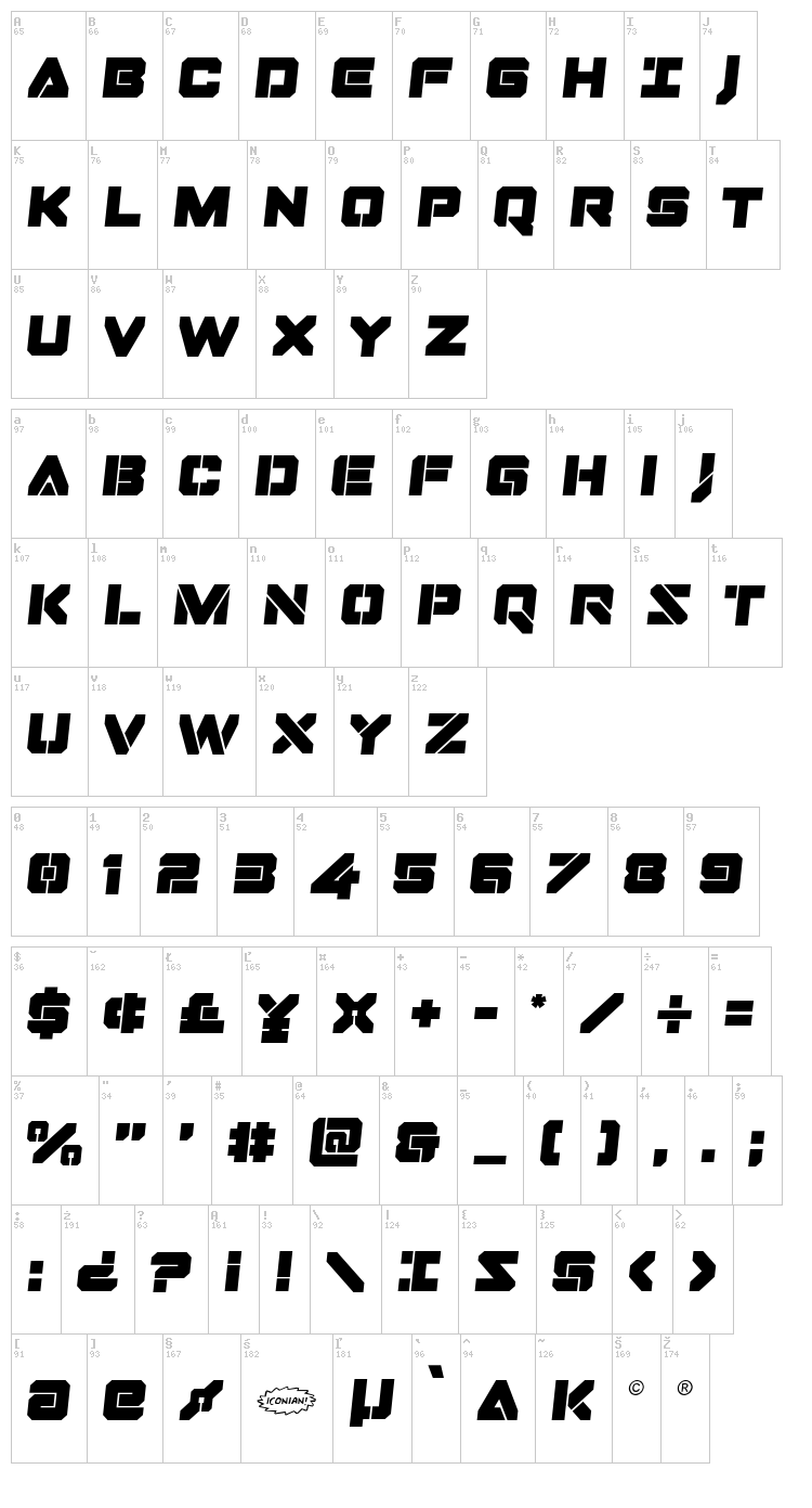 Domino Jack font map