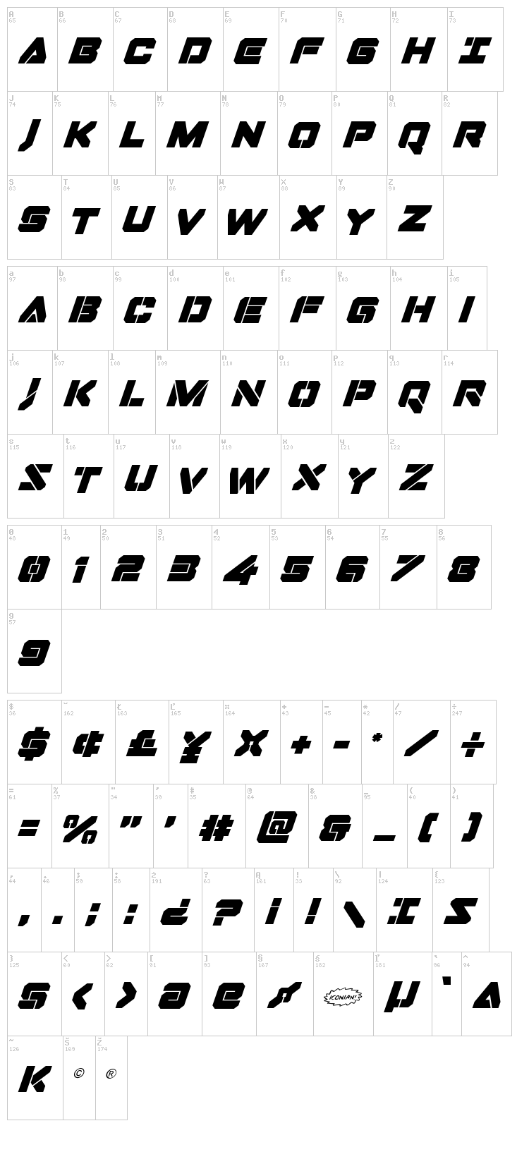 Domino Jack font map