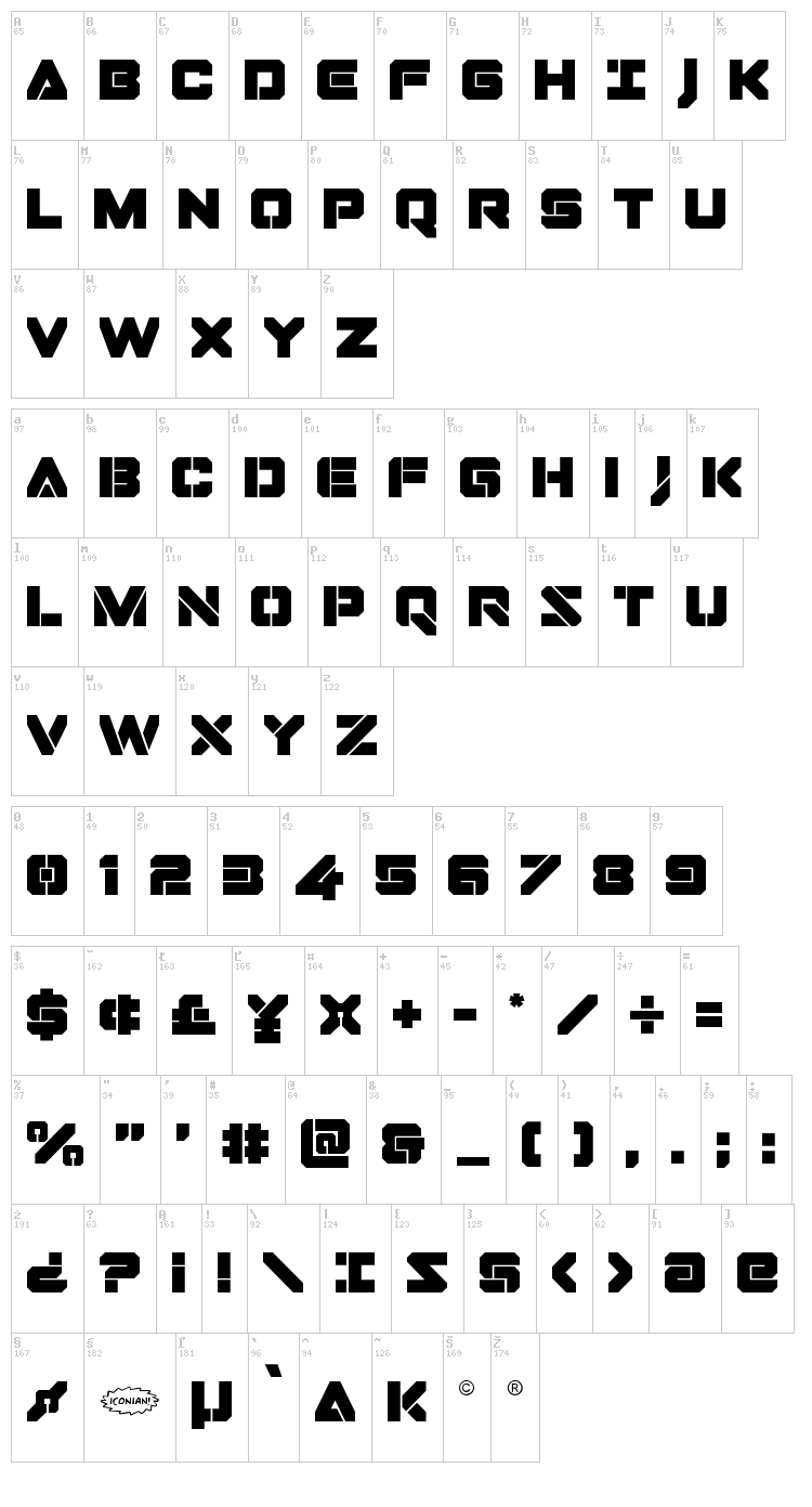 Domino Jack font map