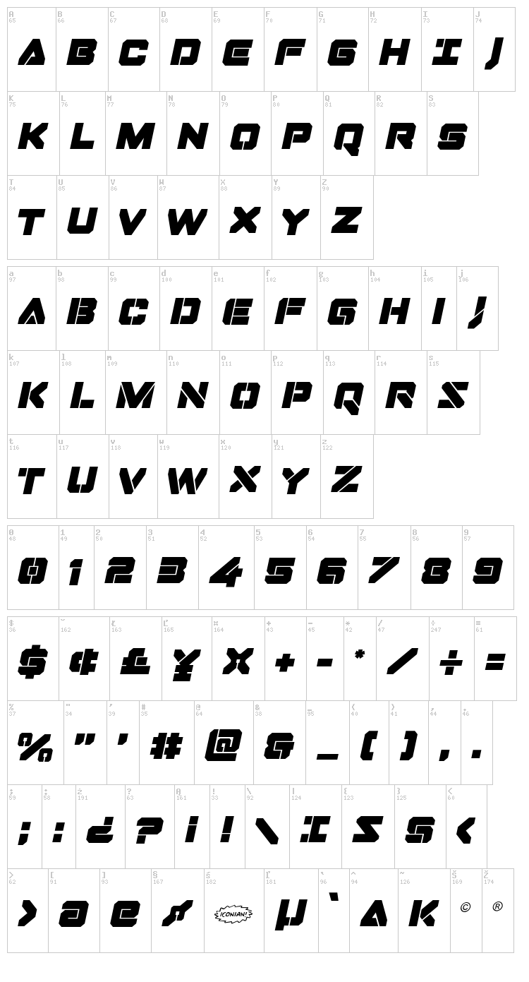 Domino Jack font map