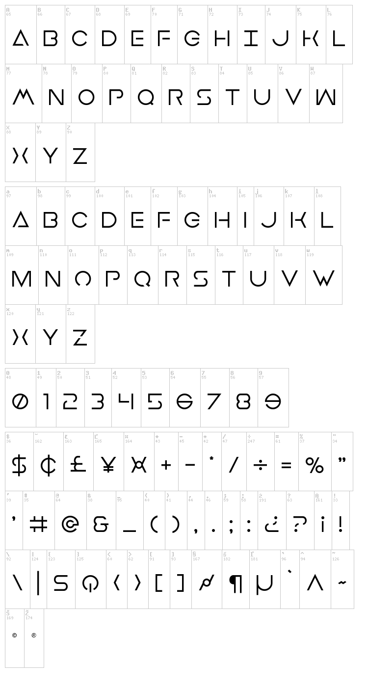 Earth Orbiter font map