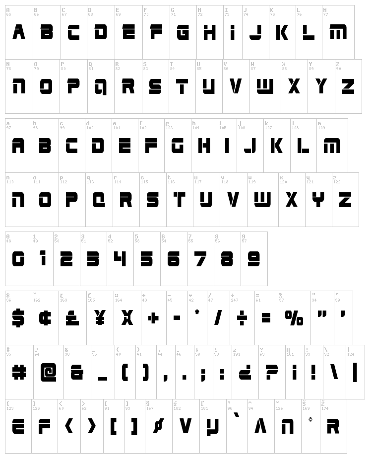 Edge Racer font map