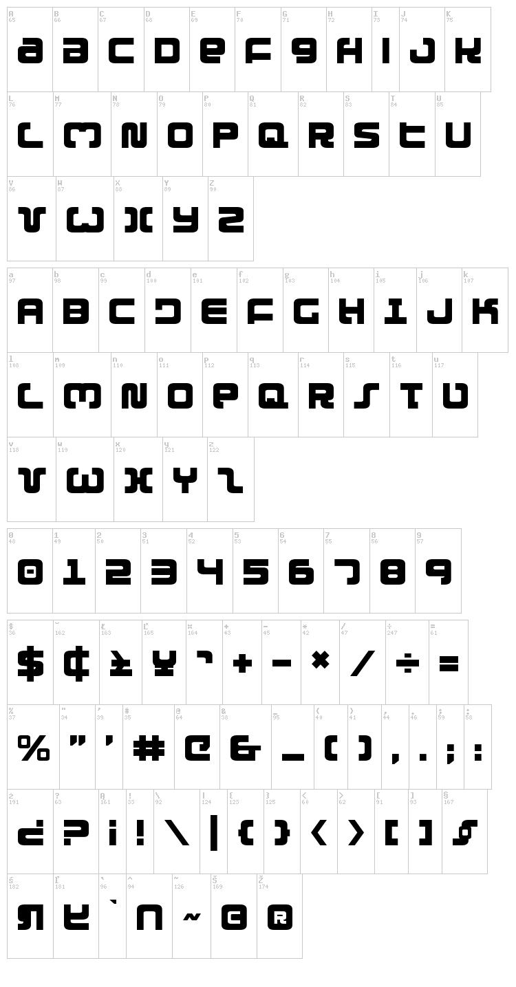 Exedore font map