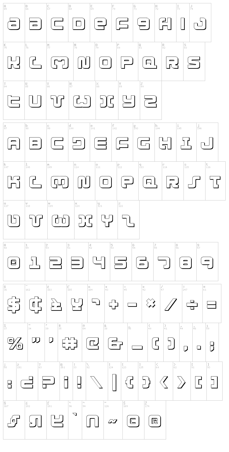 Exedore font map