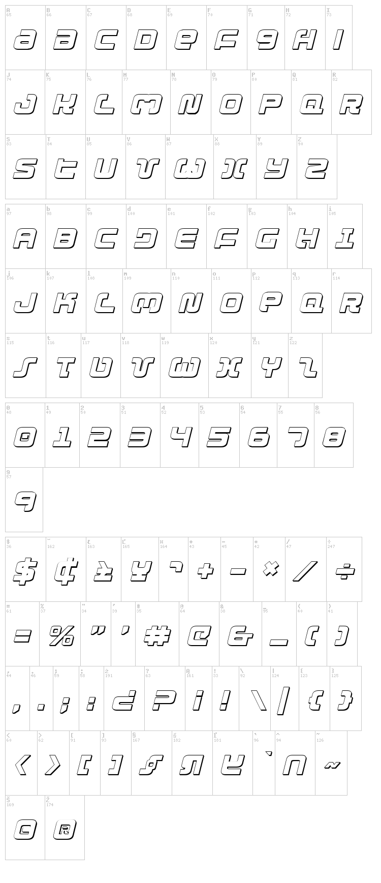 Exedore font map