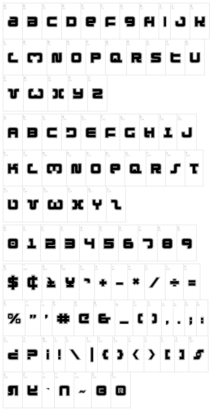 Exedore font map