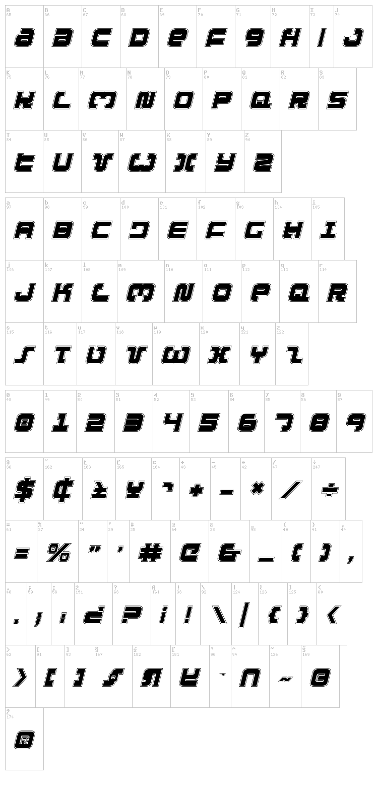 Exedore font map