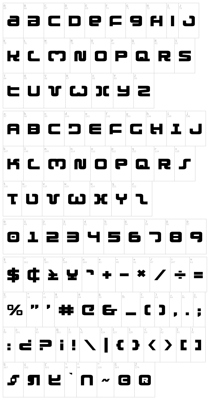 Exedore font map