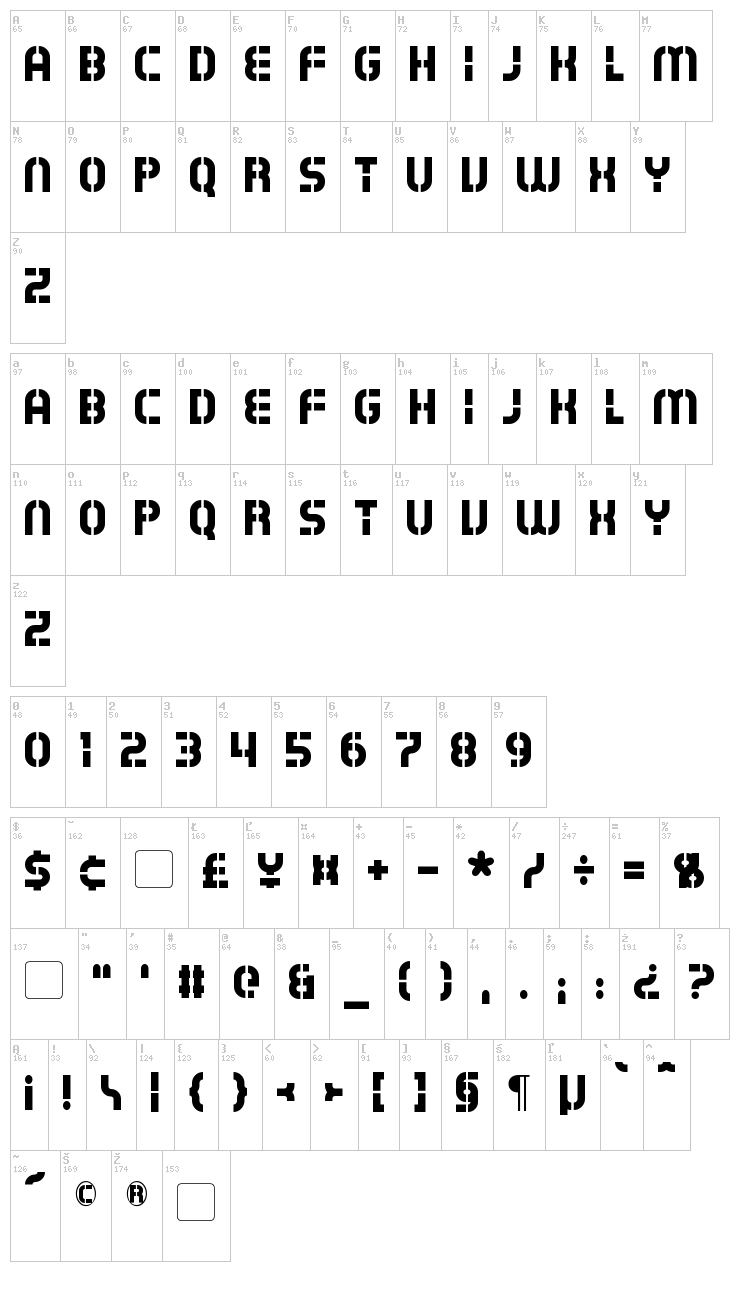Exostencil font map