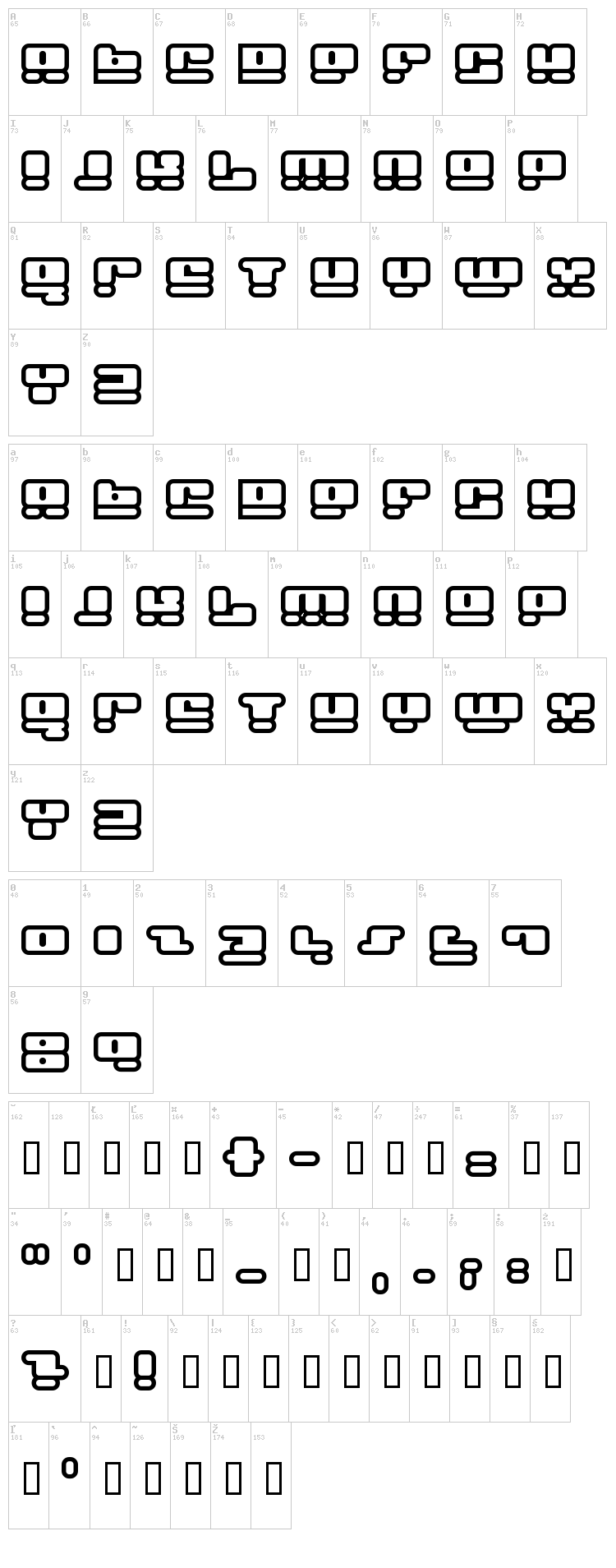 Face Plant font map