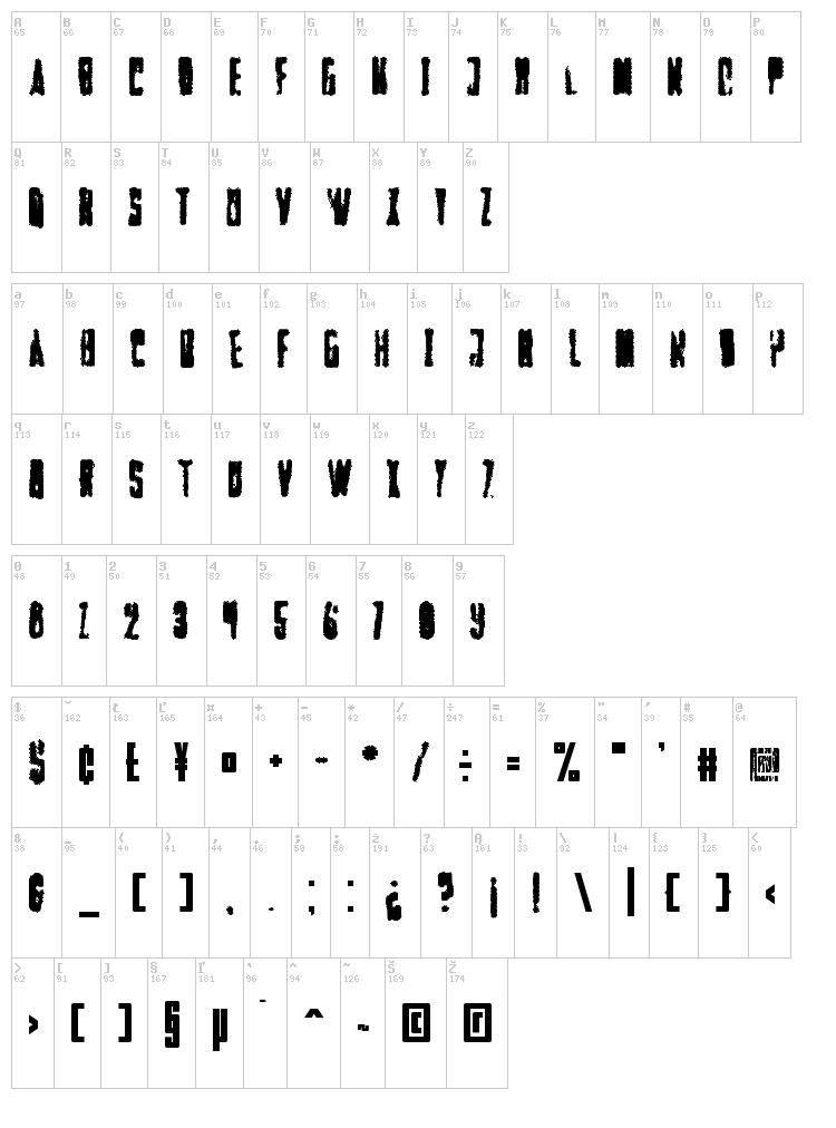 Faltura Alien font map