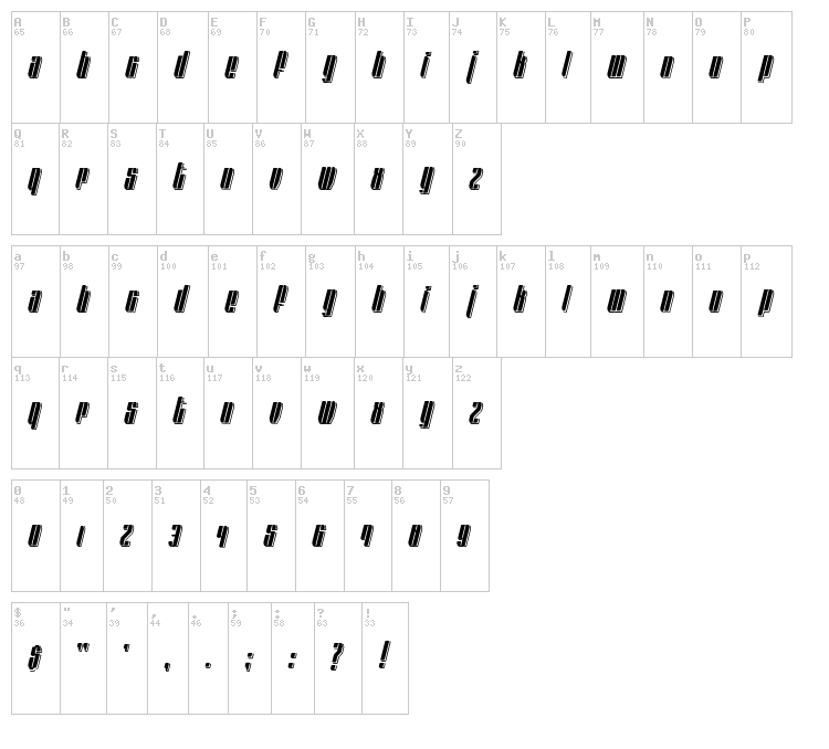 Far Away Galaxy font map