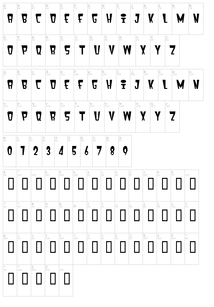 Fenix Header font map